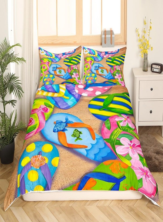 Homewish Colorful Flip-Flops Bedding Set,Summer Theme Duvet Cover for Kids Teens Girls,Beach Vacation Comforter Cover Decorative Room,Flip-Flops Quilt Cover with 2 Pillowcases,King Size(No Comforter) - Image 2