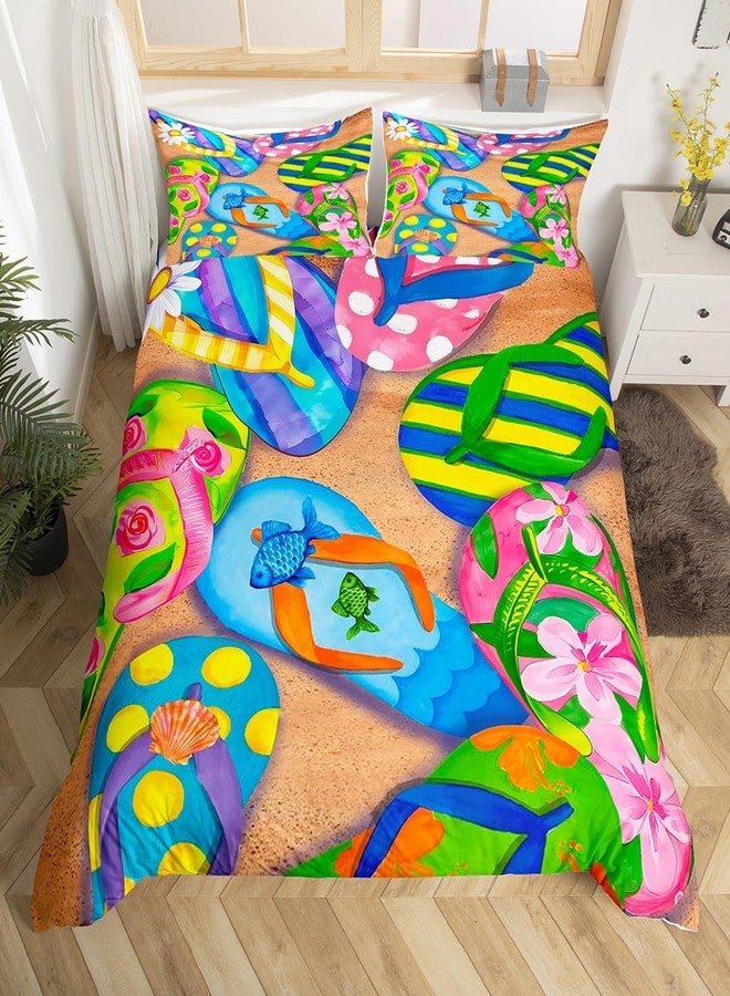 Homewish Colorful Flip-Flops Bedding Set,Summer Theme Duvet Cover for Kids Teens Girls,Beach Vacation Comforter Cover Decorative Room,Flip-Flops Quilt Cover with 2 Pillowcases,King Size(No Comforter) - Image 1