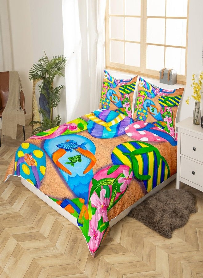 Homewish Colorful Flip-Flops Bedding Set,Summer Theme Duvet Cover for Kids Teens Girls,Beach Vacation Comforter Cover Decorative Room,Flip-Flops Quilt Cover with 2 Pillowcases,King Size(No Comforter) - Image 3