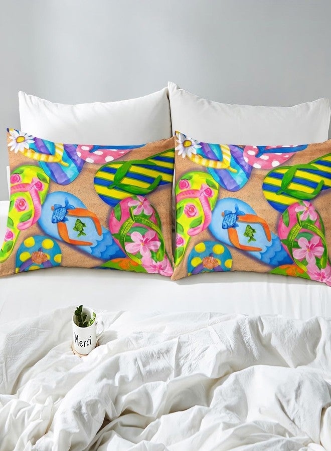 Homewish Colorful Flip-Flops Bedding Set,Summer Theme Duvet Cover for Kids Teens Girls,Beach Vacation Comforter Cover Decorative Room,Flip-Flops Quilt Cover with 2 Pillowcases,King Size(No Comforter) - Image 5