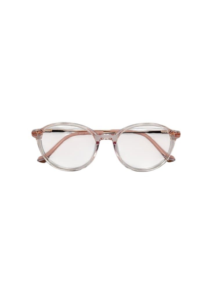 Designer Round Eyeglass Frames, Clear Crystal with Rose Gold Accents, Classic Optical Glasses for Prescription Lenses - Image 1