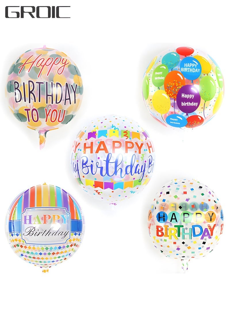 TJMR 5 Pieces Large Happy Birthday Colorful 4D Balloons with 22 Inch Round Shaped Mylar Balloon for Birthday Party,Inflatable Balloons for Birthday Parties,Party Decorations Supplies - Image 1