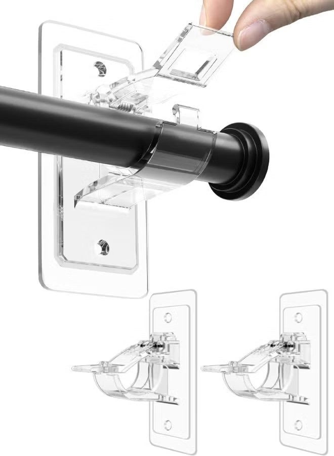 SUFADA No Drill Needed Curtain Rod Holders, Self Adhesive Rod Brackets, Multipurpose Nail Free Stick on Curtain Rod Hooks, Adjustable Curtain Hangers for Bathroom, Bedroom, Livingroom - Image 1