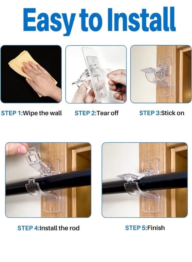 SUFADA No Drill Needed Curtain Rod Holders, Self Adhesive Rod Brackets, Multipurpose Nail Free Stick on Curtain Rod Hooks, Adjustable Curtain Hangers for Bathroom, Bedroom, Livingroom - Image 4