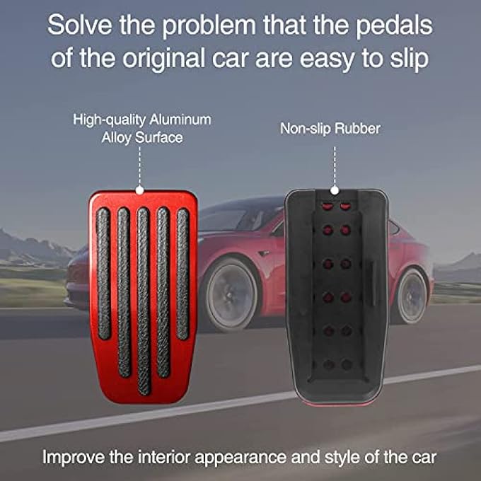 Foot Pedal Pads Set for Tesla Model 3 Model Y, Non-Slip Performance Aluminum Car Accessories Brake & Accelerator Pedal Covers for Model 3/Y (Red) - Image 5