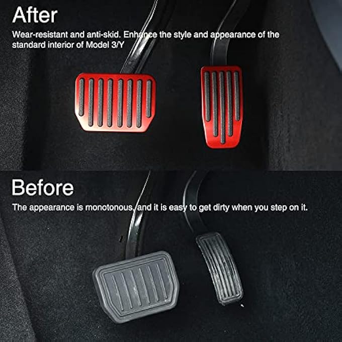 Foot Pedal Pads Set for Tesla Model 3 Model Y, Non-Slip Performance Aluminum Car Accessories Brake & Accelerator Pedal Covers for Model 3/Y (Red) - Image 3