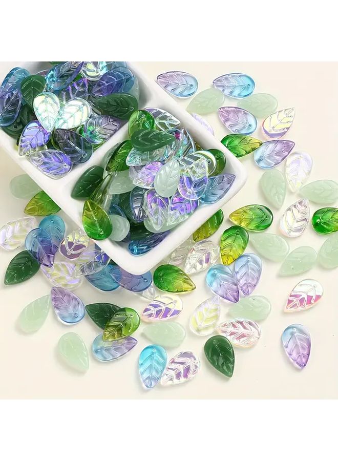 Leaf 7 Style 50pcs Green Glass Beads with AB Coating for Jewelry Making DIY Necklace Earring Pendants - Image 2
