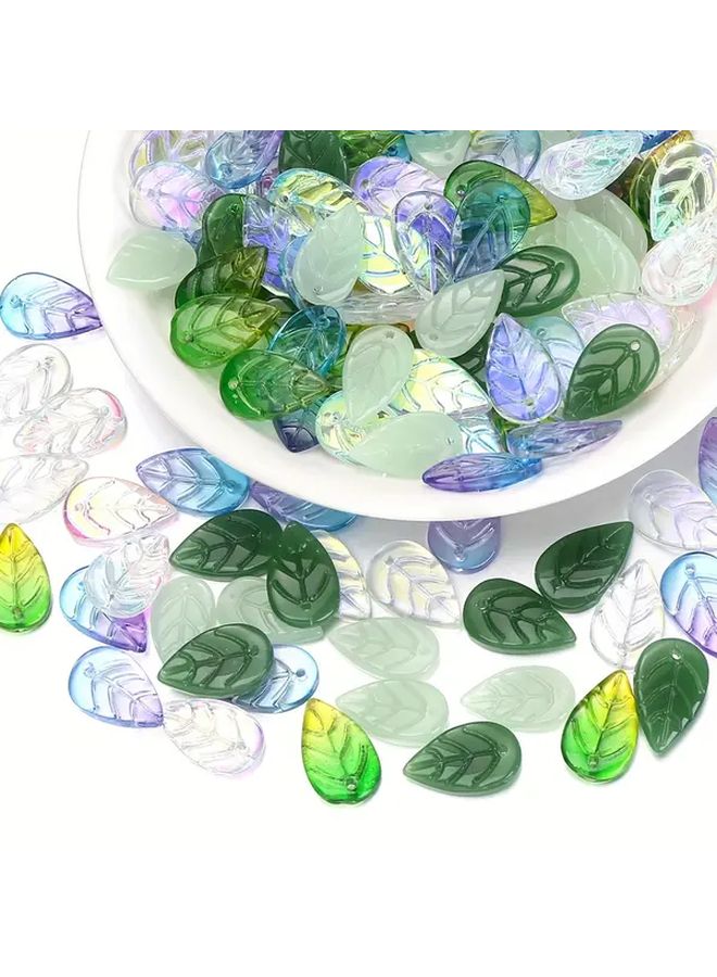 Leaf 7 Style 50pcs Green Glass Beads with AB Coating for Jewelry Making DIY Necklace Earring Pendants - Image 1