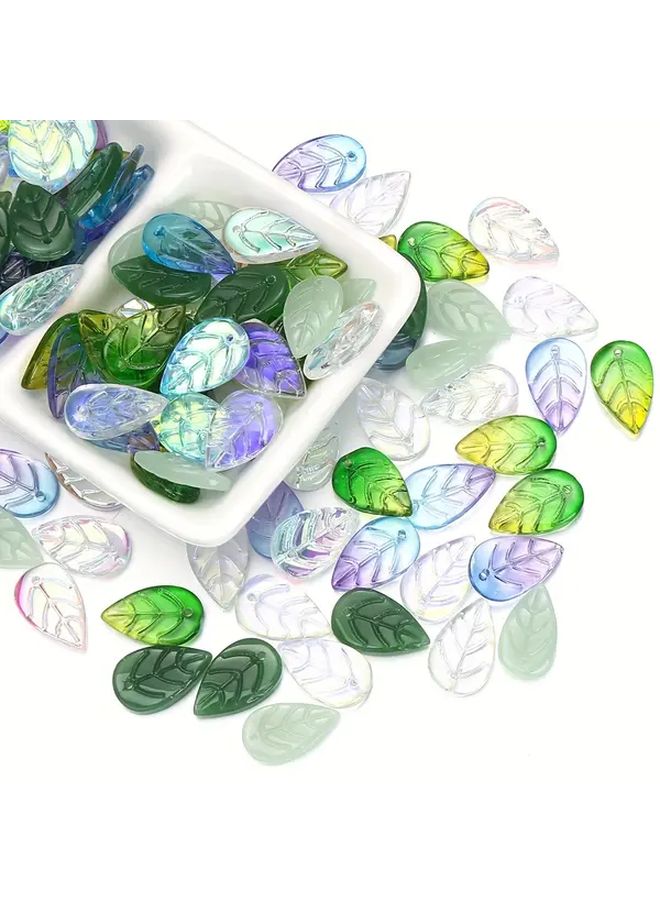 Leaf 7 Style 50pcs Green Glass Beads with AB Coating for Jewelry Making DIY Necklace Earring Pendants - Image 3