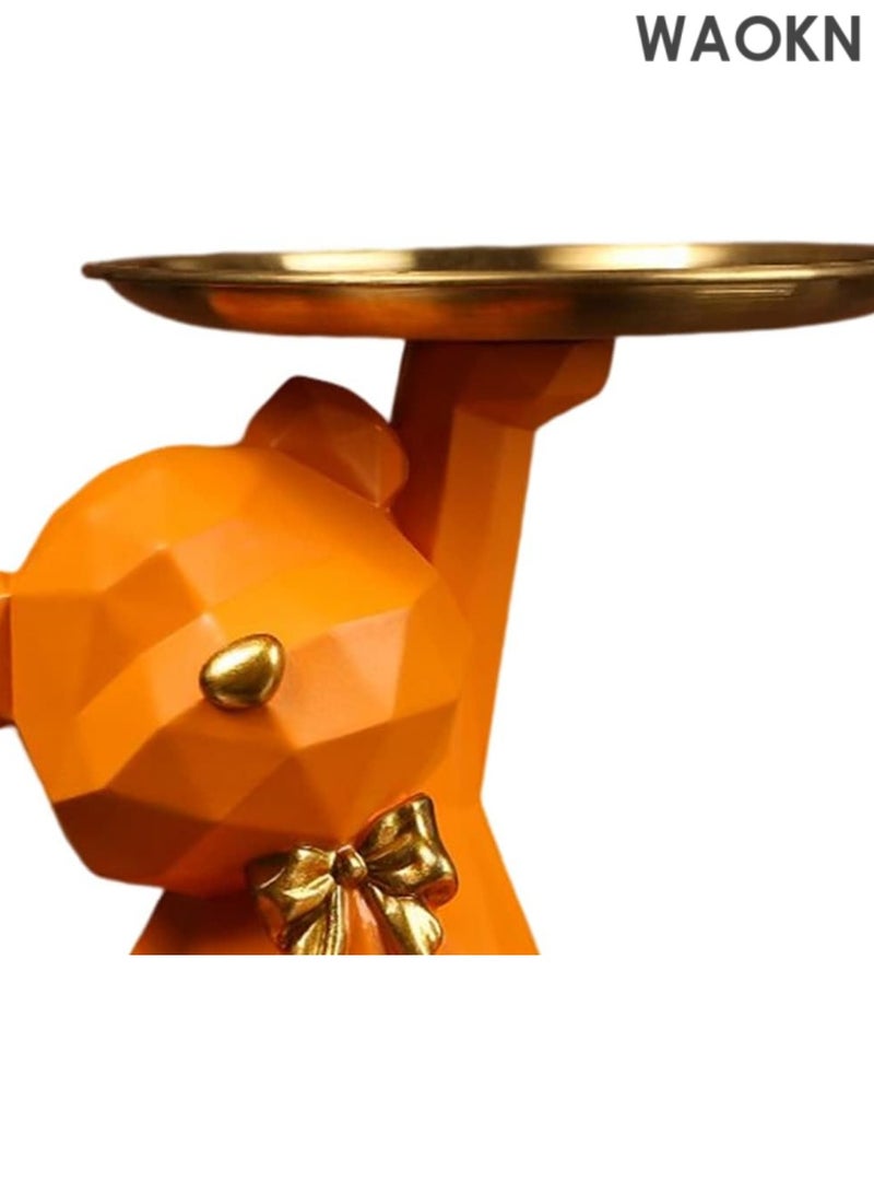 دبليو أيه أو كي أن صينية تخزين على شكل تمثال وحامل مفاتيح، صينية مجوهرات وحلوى وأقراط وأحمر شفاه، تماثيل دب لطيفة مع طبق، منحوتات دب ووعاء مفاتيح وصينية زخرفية لديكور المنزل والمكتب (برتقالي، 8.5 × 6.7 × 6.9 بوصة) - Image 2