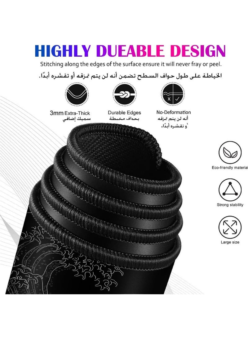 Gaming Mouse Pad with Stitched Edges Extended Mousepad Superior Cloth Surface Non-Slip Rubber Base Water Resist 800 * 300 * 3mm - Image 2