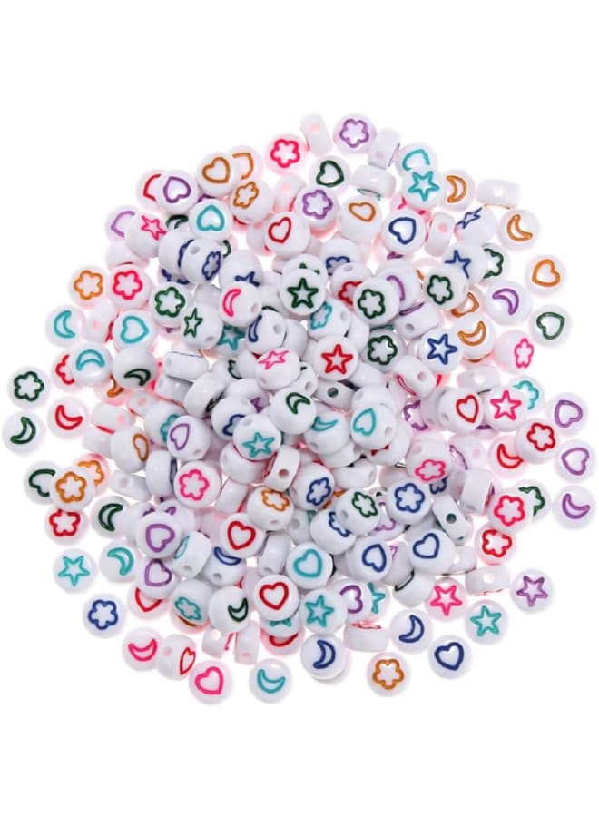 Y 100pcs Heart & Star & Moon & Flower Acrylic Disc Beads Opaque Flat Round Pony Loose Spacer Coin Beads Colorful Friendship Bracelet Beads for Necklace Jewelry Making (Transparent)