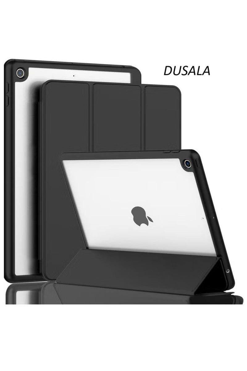 DUSALA iPad 9th/8th/7th Generation 10.2-Inch Case – Slim Protective Cover with Pencil Holder, Auto Wake/Sleep, and Clear Transparent Back – Compatible with 2021, 2020, 2019 iPads – Shockproof Smart Stand Cover for Work, Study & Travel – Black - Image 1