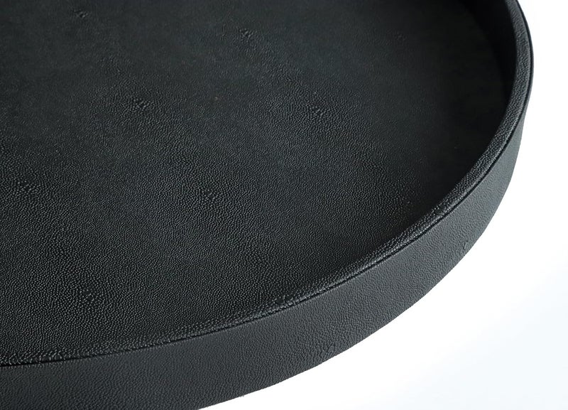 HofferRuffer Extra Large Round Serving Tray 24 Elegant Oversized Faux Leather Circle Ottoman Table Tray Serve Tea Coffee Breakfast in Bedroom Living Room Kitchen Classic Black - Image 3