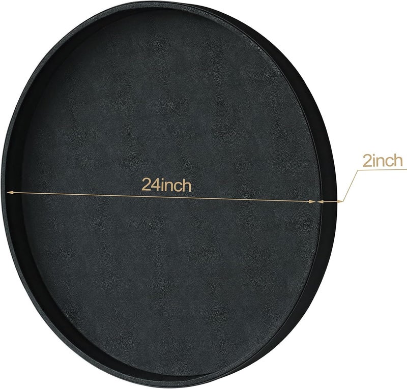 HofferRuffer Extra Large Round Serving Tray 24 Elegant Oversized Faux Leather Circle Ottoman Table Tray Serve Tea Coffee Breakfast in Bedroom Living Room Kitchen Classic Black - Image 2