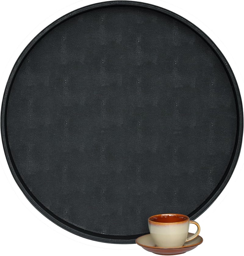 HofferRuffer Extra Large Round Serving Tray 24 Elegant Oversized Faux Leather Circle Ottoman Table Tray Serve Tea Coffee Breakfast in Bedroom Living Room Kitchen Classic Black - Image 1