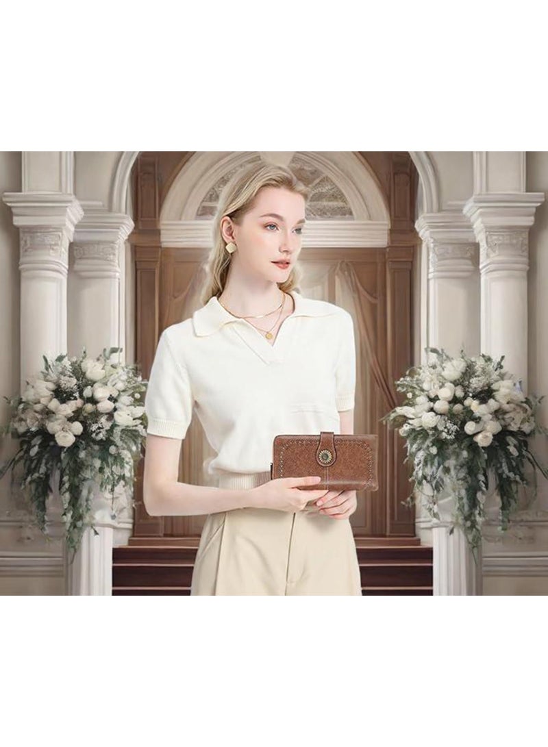 Women's RFID Blocking Leather Wallet, Large Capacity Clutch with 12 Card Slots, Brown - Image 4