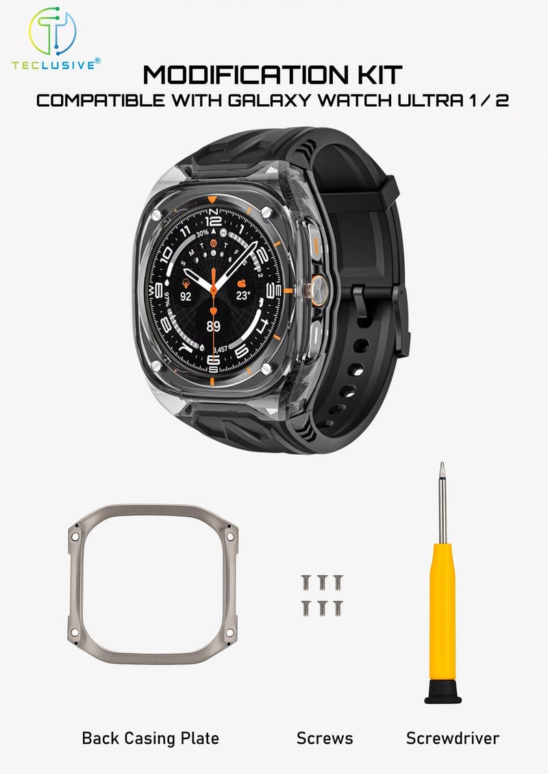 T TECLUSIVE Ultra Luxury Modification Kit Compatible for Galaxy Watch Ultra | Premium Mod Kit with Case and Strap for Galaxy Watch Ultra | Full Protection Shockproof Smoke Cover (Orange) - Image 3