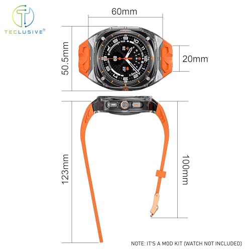 T TECLUSIVE Ultra Luxury Modification Kit Compatible for Galaxy Watch Ultra | Premium Mod Kit with Case and Strap for Galaxy Watch Ultra | Full Protection Shockproof Smoke Cover (Orange) - Image 4