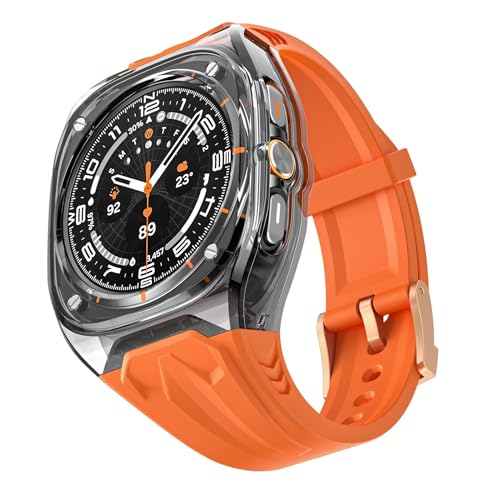 T TECLUSIVE Ultra Luxury Modification Kit Compatible for Galaxy Watch Ultra | Premium Mod Kit with Case and Strap for Galaxy Watch Ultra | Full Protection Shockproof Smoke Cover (Orange) - Image 1