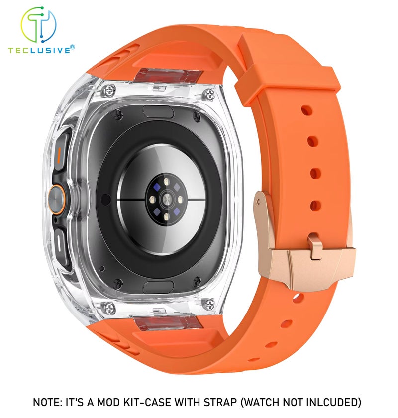 T TECLUSIVE Ultra Luxury Modification Kit Compatible for Galaxy Watch Ultra | Premium Mod Kit with Case and Strap for Galaxy Watch Ultra | Full Protection Shockproof Smoke Cover (Orange) - Image 2