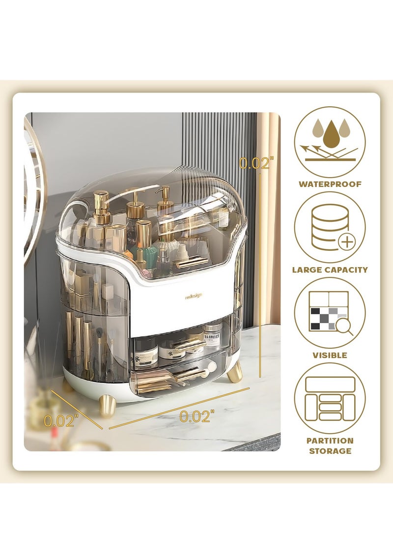 Arabest Makeup Organizer，Large Capacity Cosmetic Storage，Skincare Organizer with 2 Storage Drawers, Cosmetics Organizer for Skincare，Lipsticks, Perfume for Bathroom Countertop, Bedroom Dresser (White)  - Image 2