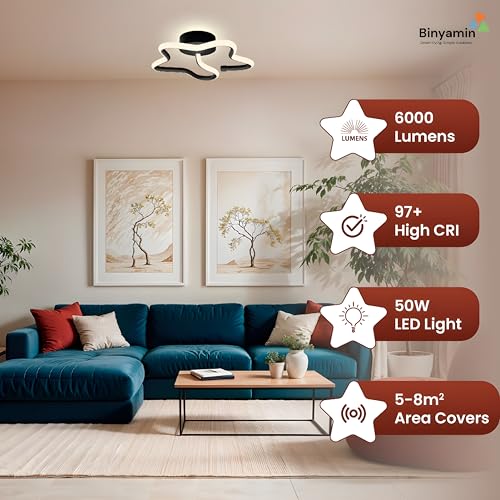 Binyamin Ceiling Light Surface Mount for Entrance Lobby, 50W Surface Ceiling LED Light, LED Light for Living Room Ceiling, 3 Colour Black Flush, Anti-Glare LED Lights for Room (Star) - Image 2