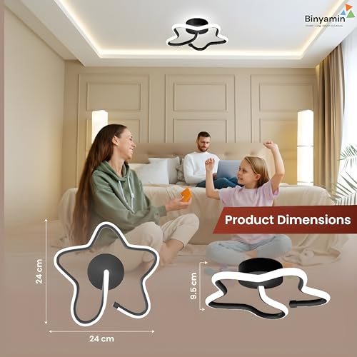 Binyamin Ceiling Light Surface Mount for Entrance Lobby, 50W Surface Ceiling LED Light, LED Light for Living Room Ceiling, 3 Colour Black Flush, Anti-Glare LED Lights for Room (Star) - Image 4