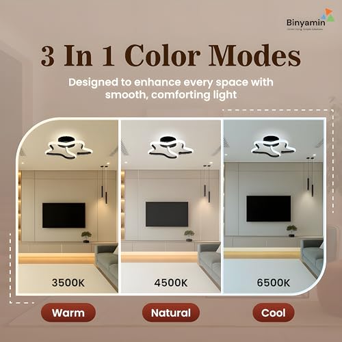 Binyamin Ceiling Light Surface Mount for Entrance Lobby, 50W Surface Ceiling LED Light, LED Light for Living Room Ceiling, 3 Colour Black Flush, Anti-Glare LED Lights for Room (Star) - Image 3