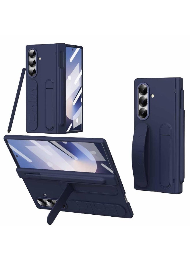 general Case for Samsung Galaxy Z Fold 7 5G [Pen and Pen Slot] [Built-in Screen Protector] Elastic Silicone Wristband Phone Case Hinge Protection Shockproof Cover with Stand - Image 1