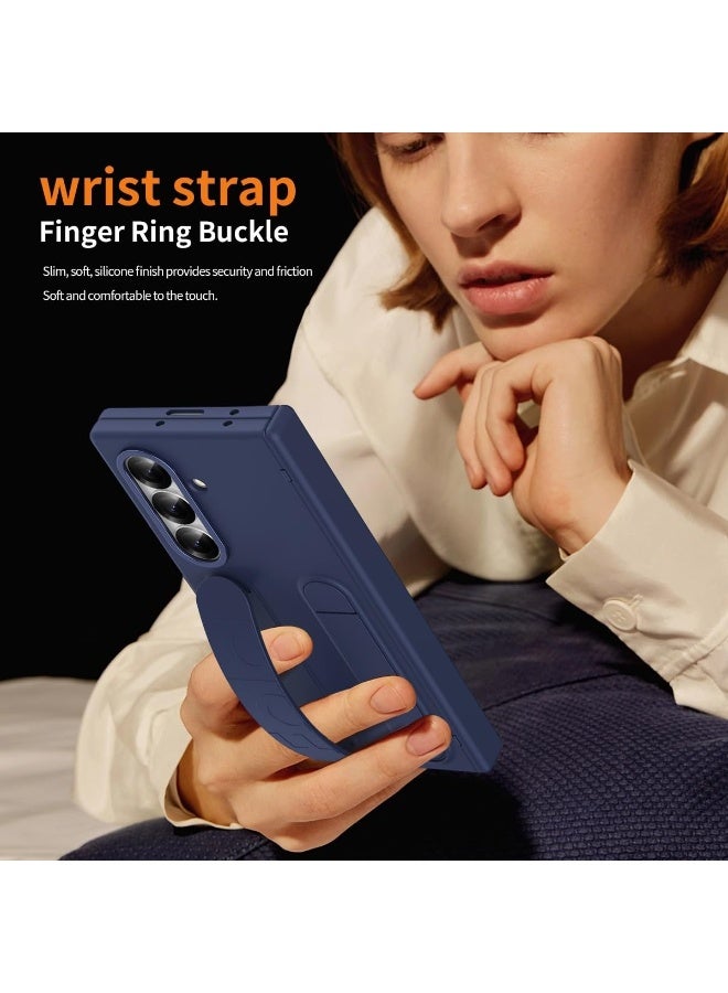 general Case for Samsung Galaxy Z Fold 7 5G [Pen and Pen Slot] [Built-in Screen Protector] Elastic Silicone Wristband Phone Case Hinge Protection Shockproof Cover with Stand - Image 5