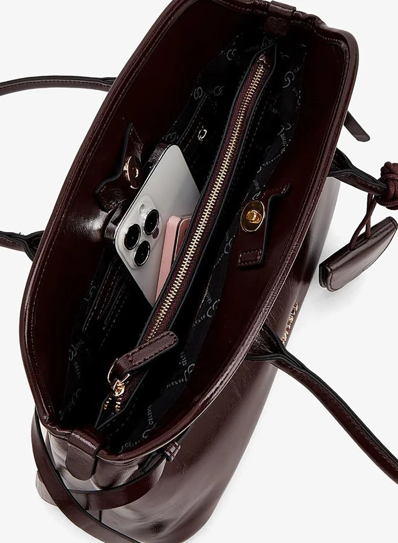 Celeste BURGUNDY Textured Shoulder Bag With Double Handle for Women | Best Price UAE