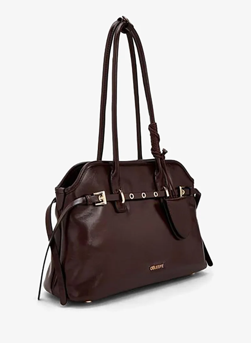 Celeste BURGUNDY Textured Shoulder Bag With Double Handle for Women | Best Price UAE