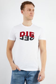 DIESEL Men Crew Neck Short Sleeves Printed Tee, White Combo  - Image 1