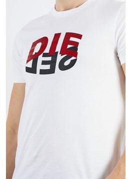 DIESEL Men Crew Neck Short Sleeves Printed Tee, White Combo  - Image 3