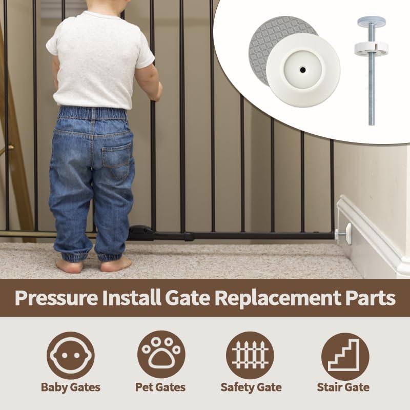 Abvsdu 12MM Baby Gate Extender Extension, 4 Pack Baby Gate Replacement Parts, M8 Replacement Bolt Part for Child Safety Pressure Mounted Safety Gates with Wall Protector for Stairs Cup Guard - Image 3