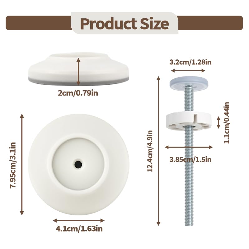 Abvsdu 12MM Baby Gate Extender Extension, 4 Pack Baby Gate Replacement Parts, M8 Replacement Bolt Part for Child Safety Pressure Mounted Safety Gates with Wall Protector for Stairs Cup Guard - Image 2