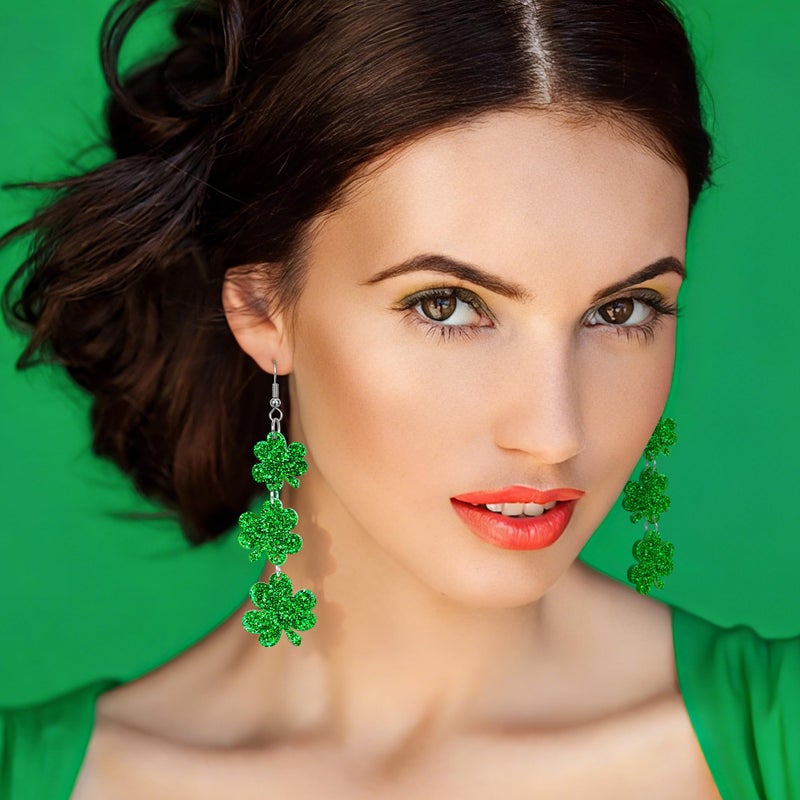 Fullive St Patricks Day Earrings for Women, Acrylic Shamrock Earrings, Irish Festival Dangle for St Patricks Day Accessories - Image 4