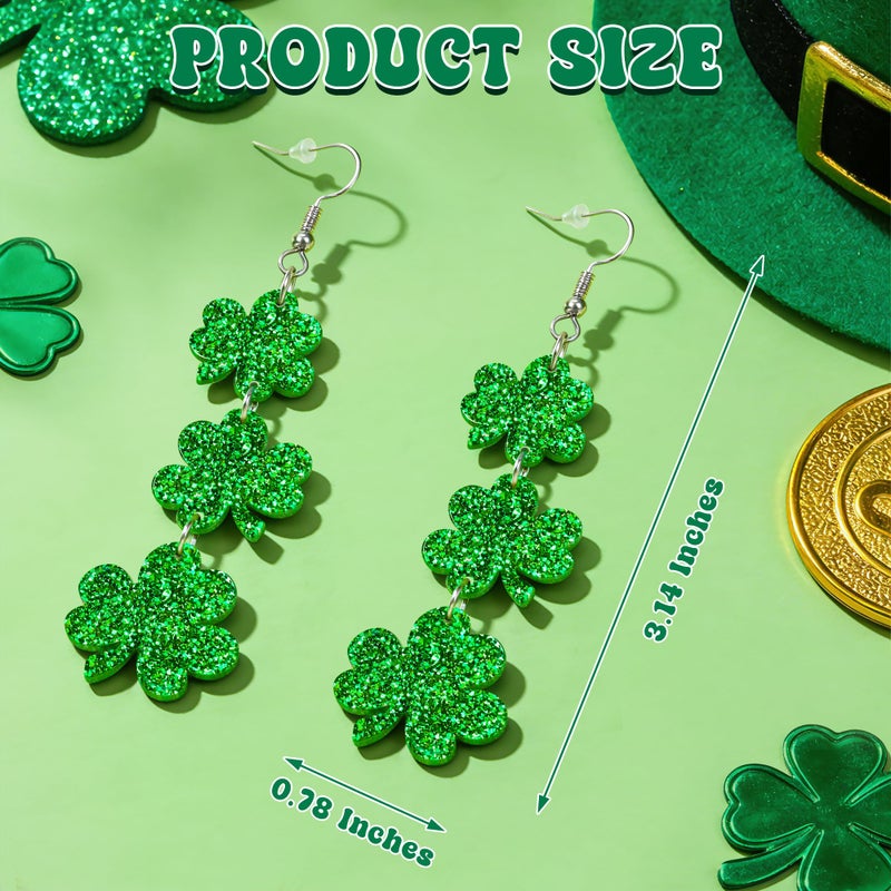 Fullive St Patricks Day Earrings for Women, Acrylic Shamrock Earrings, Irish Festival Dangle for St Patricks Day Accessories - Image 2