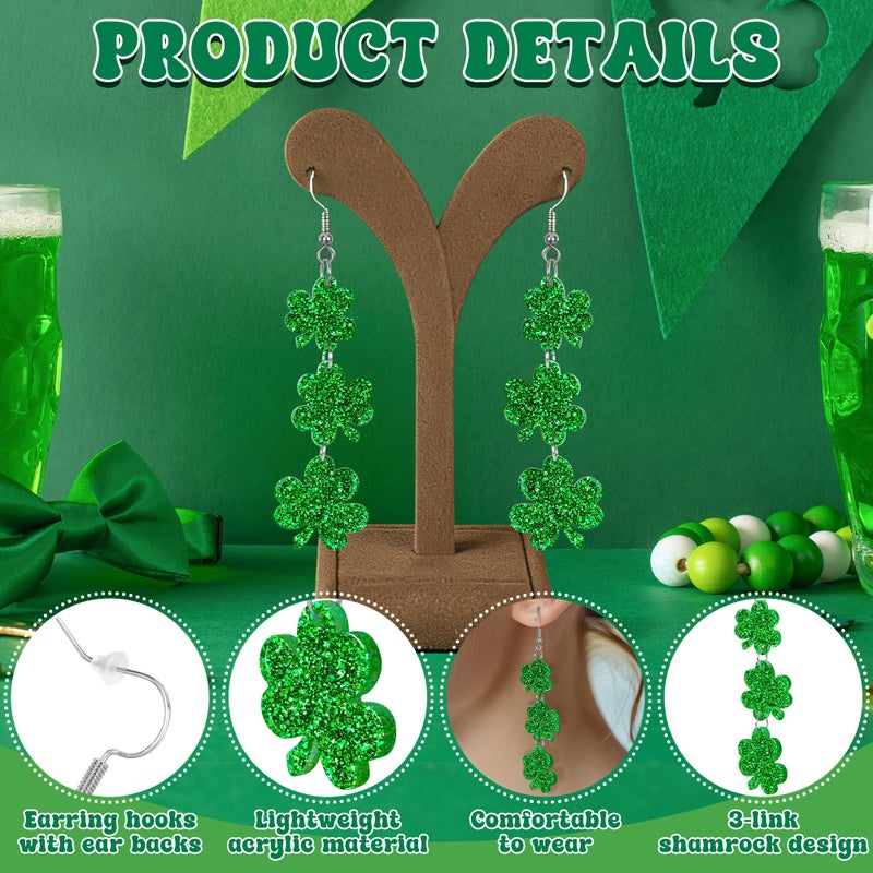 Fullive St Patricks Day Earrings for Women, Acrylic Shamrock Earrings, Irish Festival Dangle for St Patricks Day Accessories - Image 3