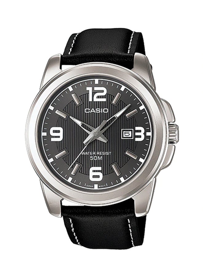 CASIO Men Leather Analog Wrist Watch MTP-1314L-8AV - 45 mm - Black - Image 1