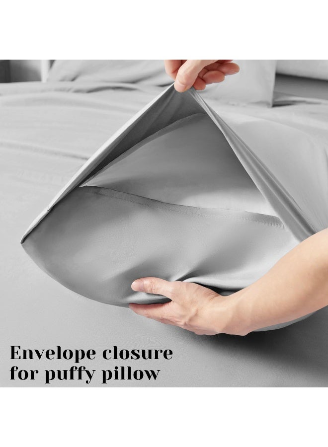 BYSURE Hotel Luxury Bed Sheets Set 6 Piece(Full, Light Gray) - Super Soft 1800 Thread Count 100% Microfiber Sheets with Deep Pockets, Wrinkle & Fade Resistant - Image 5