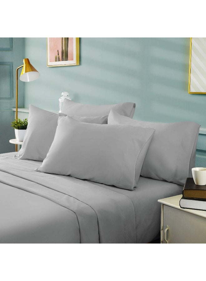 BYSURE Hotel Luxury Bed Sheets Set 6 Piece(Full, Light Gray) - Super Soft 1800 Thread Count 100% Microfiber Sheets with Deep Pockets, Wrinkle & Fade Resistant - Image 2