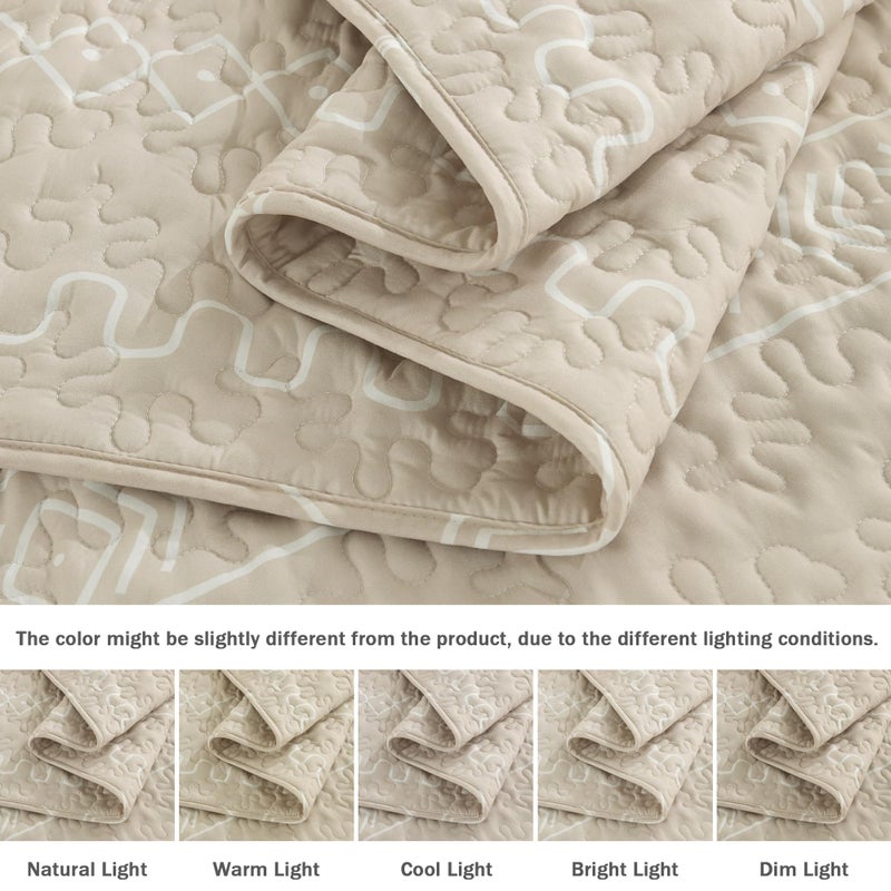 Andency Beige California King Quilt Set, 3 Pieces Boho Lightweight Soft Striped Cal King Bedspread for All Season (112"x104"), Printed Bohemian Microfiber Reversible Coverlet Comforter Sets - Image 5