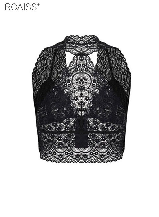 roaiss Women's  Bra Vest Removable Sponge Pad No Steel Ring Bra V Neck Vest Basic Short Vest - Image 2
