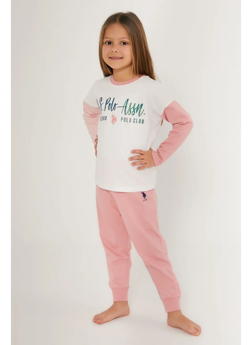 U.S. Polo Assn. Girl White Pink Girls Long Sleeve Pajama Set