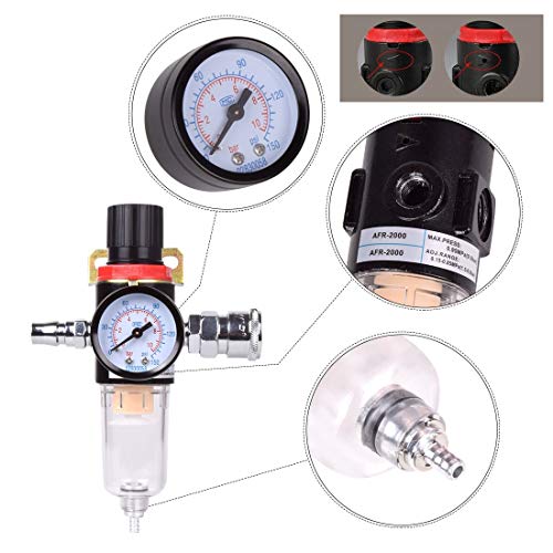 Hotusi 1/4" BSP Air Compressor Moisture Filter Trap Oil Water Separator Regulator Lubricator - Image 3