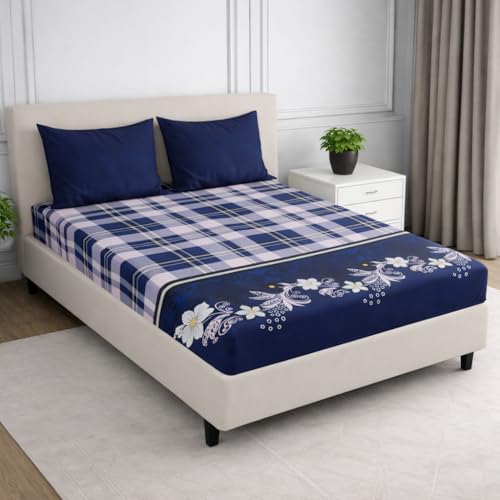 Nivasam Cotton Feel Glace Cotton Elastic Fitted Printed King Size Double Bed Bedsheet with 2 Pillow Cover(72"x78") 300-350 threadcount (Design6) - Image 2