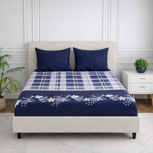 Nivasam Cotton Feel Glace Cotton Elastic Fitted Printed King Size Double Bed Bedsheet with 2 Pillow Cover(72"x78") 300-350 threadcount (Design6) - Image 1