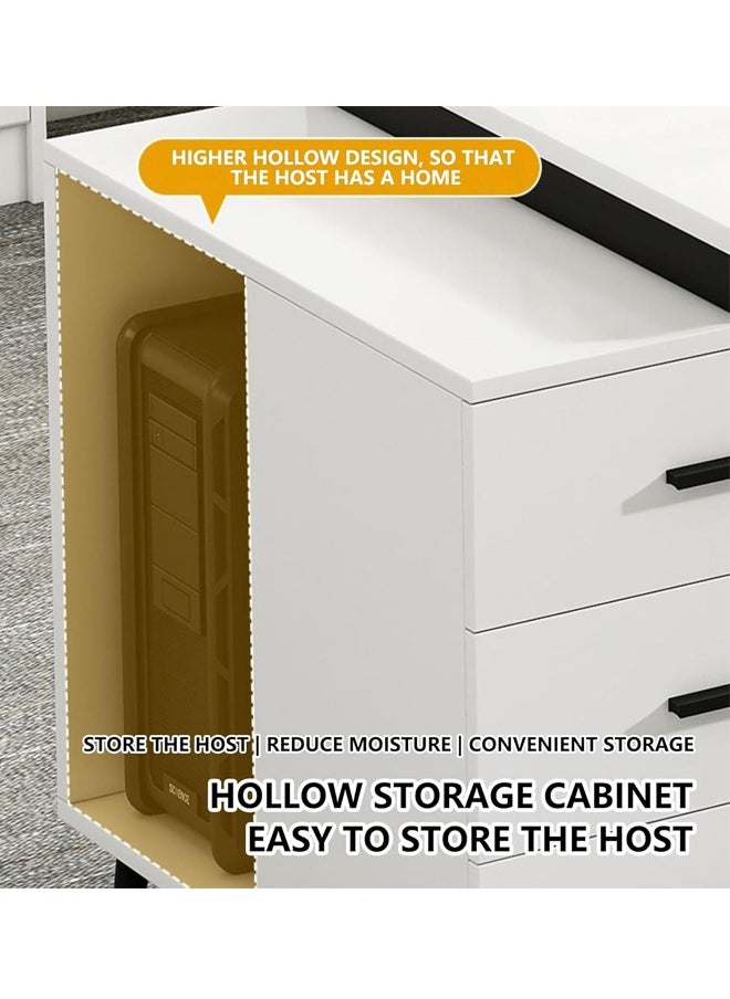 fashionhome - Modern Length Retractable Design Home Office Desk Multifunction Table Built in CPU Storage Rack Computer Desk Workstation with 3 Drawers 120x60x75 cm - Image 1
